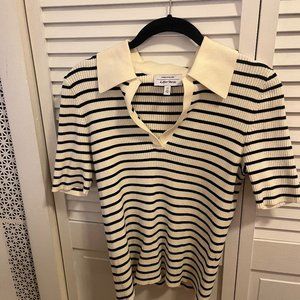 &Other Stories stripped ribbed short sleeve polo in size small